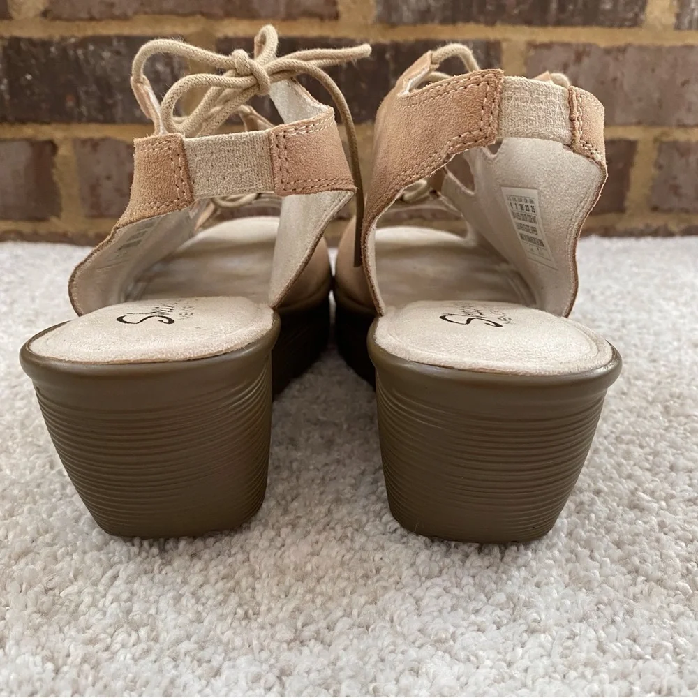 Skechers Lace Up Suede Leather Wedge Sandals